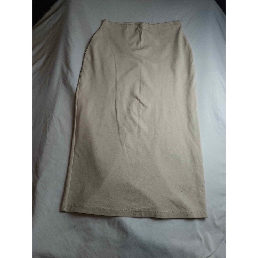 Carolina Colours Tan Maxi Skirt Size‎ L Beige Jersey Knit Back Slit Minimalist